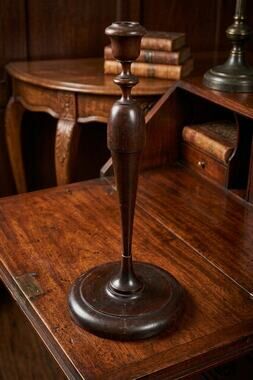 Antique Tall Hand Turned Carved Wood Candlestick